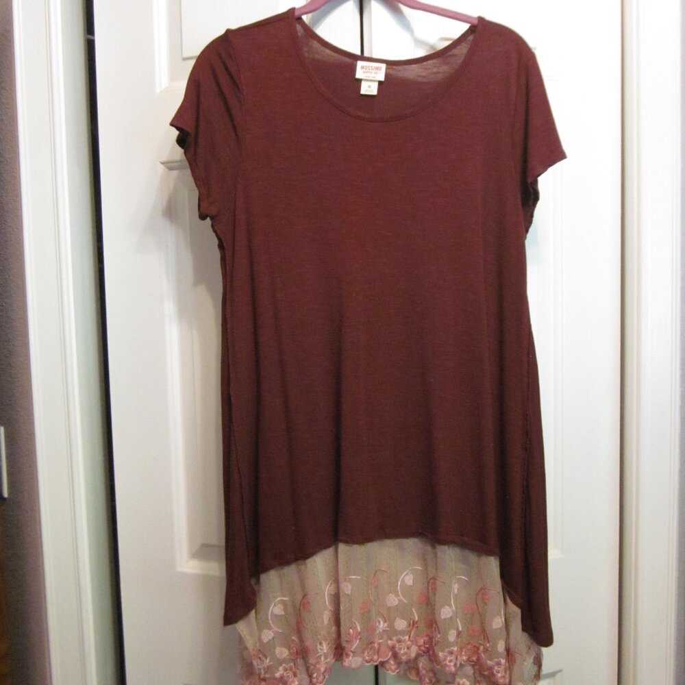 Upcycled Mossimo Burgundy Lace Hem Tunic Sz XL